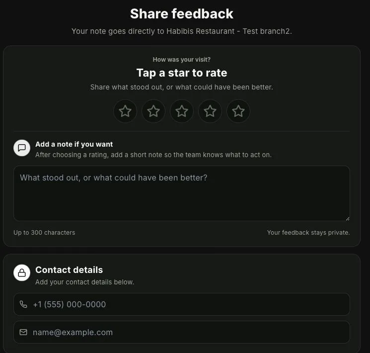 MenuList public feedback form allowing a customer to report a menu or business information issue